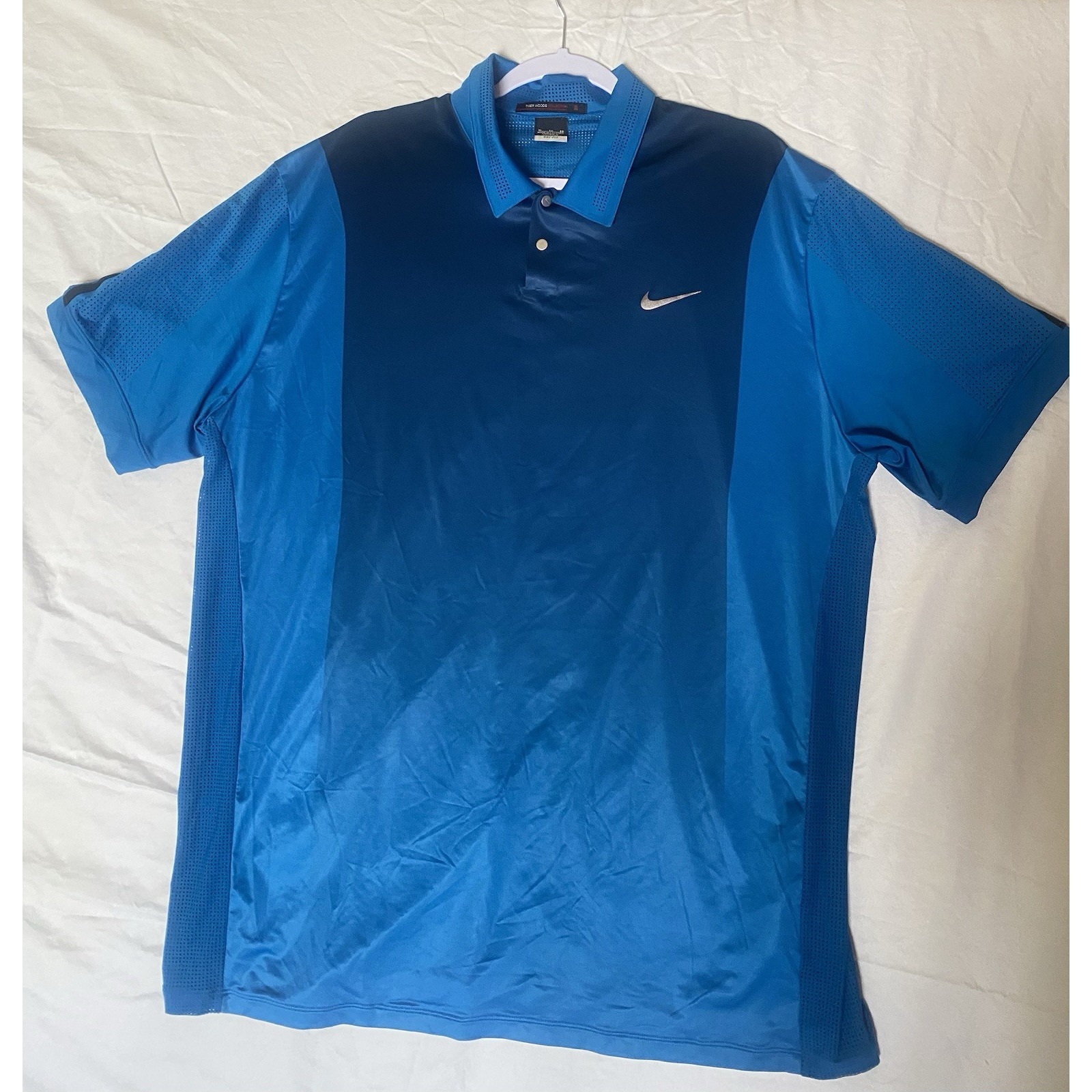 Nike Polo Shirt Mens Xl Blue Tiger Woods Collection Golf Performance Drifit
